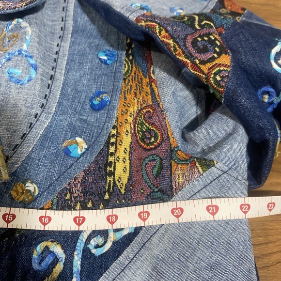 Silver Stream Embroidered Jean Vintage Bohemian Wearable Art Jacket 80's Fashion - Picture 8 of 16